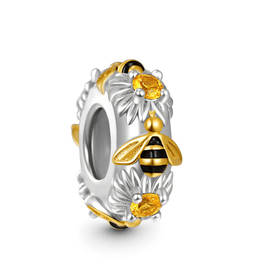 Dancing Bee Stopper Charm for Bracelet, S925 Sterling Silver