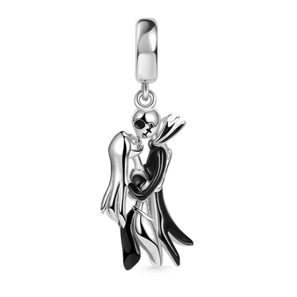 Dancing Sally and Jack Dangle Charm for Bracelet, S925 Sterling Silver