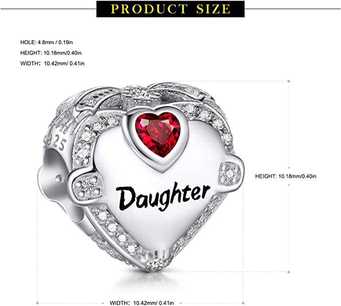 Daughter I Love You Charm for Bracelet, S925 Sterling Silver