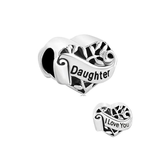 Daughter I Love You Charm for Bracelet, S925 Sterling Silver