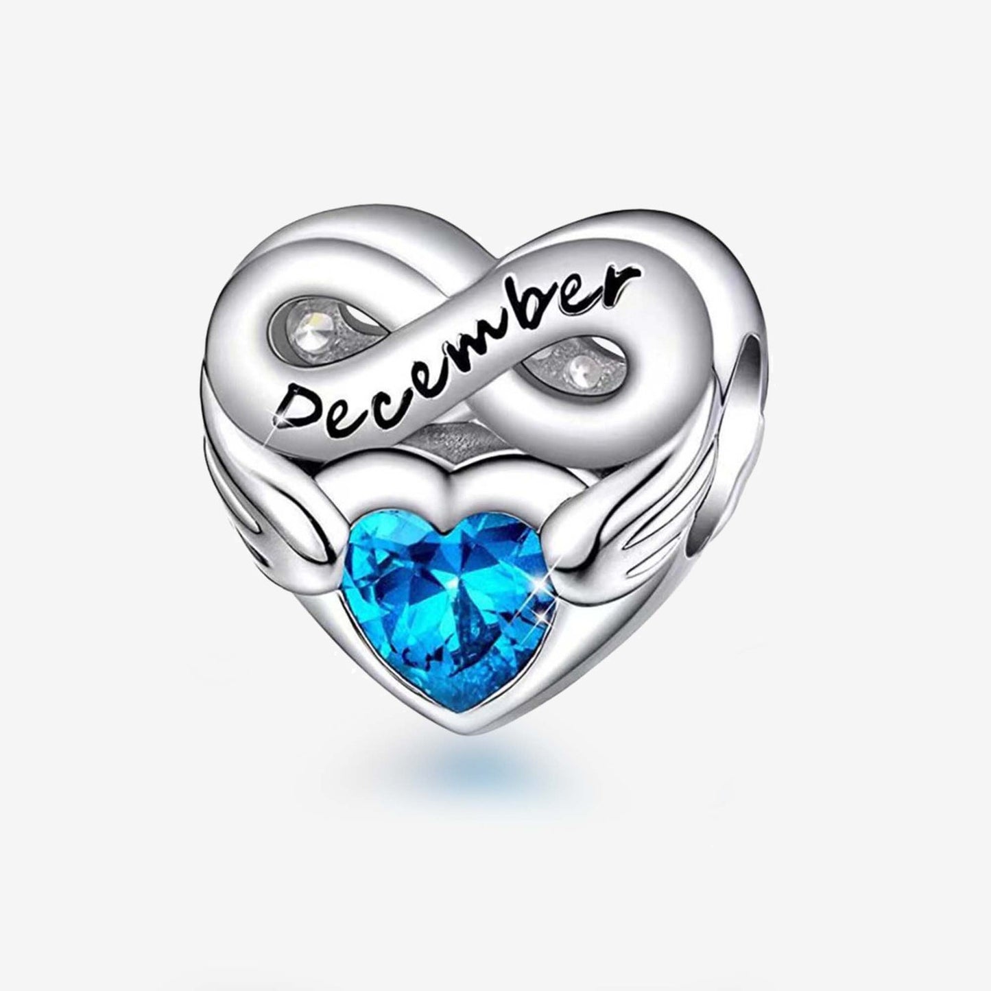 December Birthstone Months Heart Charm for Bracelet, S925 Sterling Silver