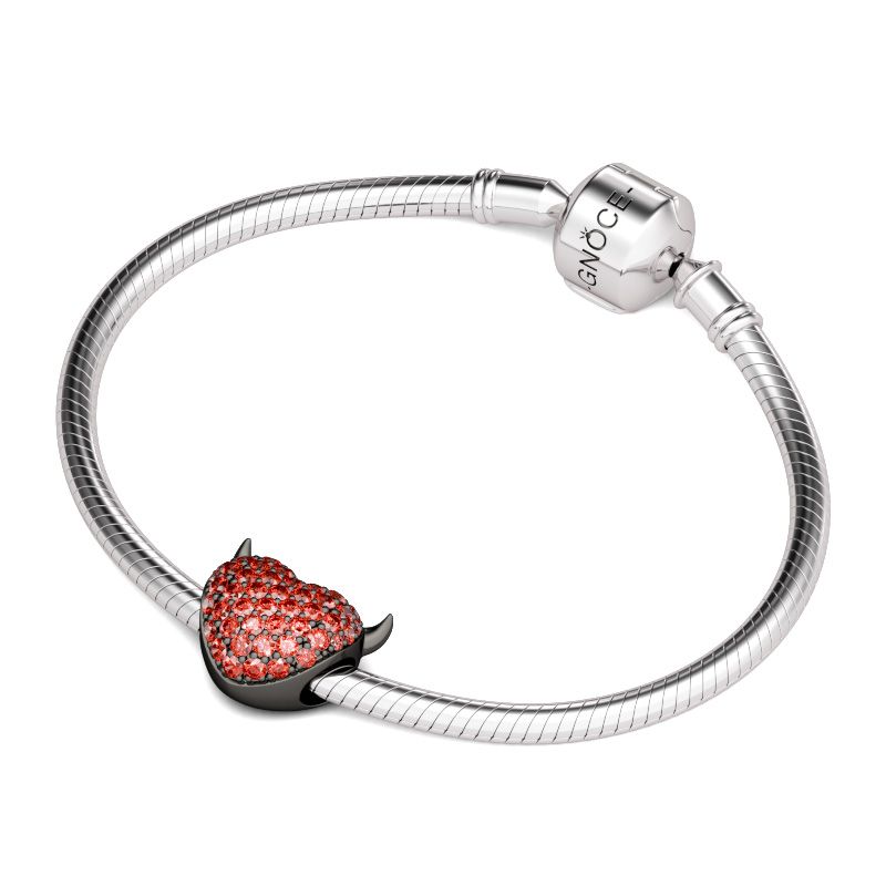 Devil Heart Charm for Bracelet, S925 Sterling Silver