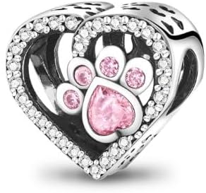 Dog Paw Print & Bone Charm for Bracelet, S925 Sterling Silver