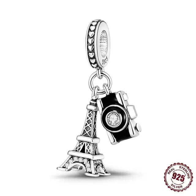 Eiffel Tower Travel Dangle Charm for Bracelet, S925 Sterling Silver