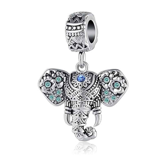 Elephant Dangle Animal Charm for Bracelet, S925 Sterling Silver