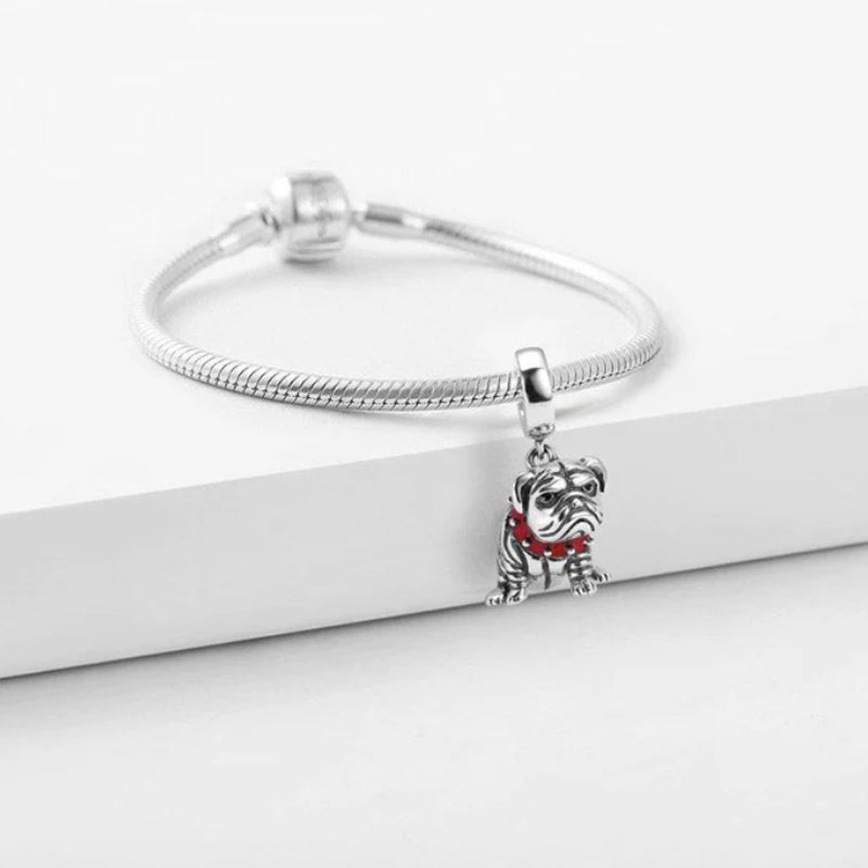 English Bulldog Charm for Bracelet, S925 Sterling Silver