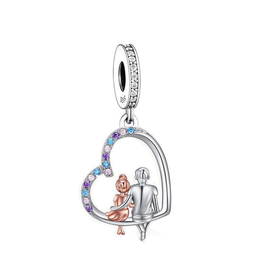 Father Daughter Best Friend Forever Dangle Charm For Bracelet, S925 Sterling Silver