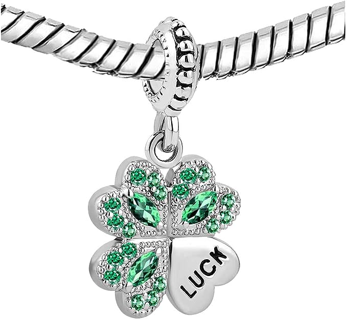 Four Leaf Clover Good Luck Charm for Bracelet, S925 Sterling Silver