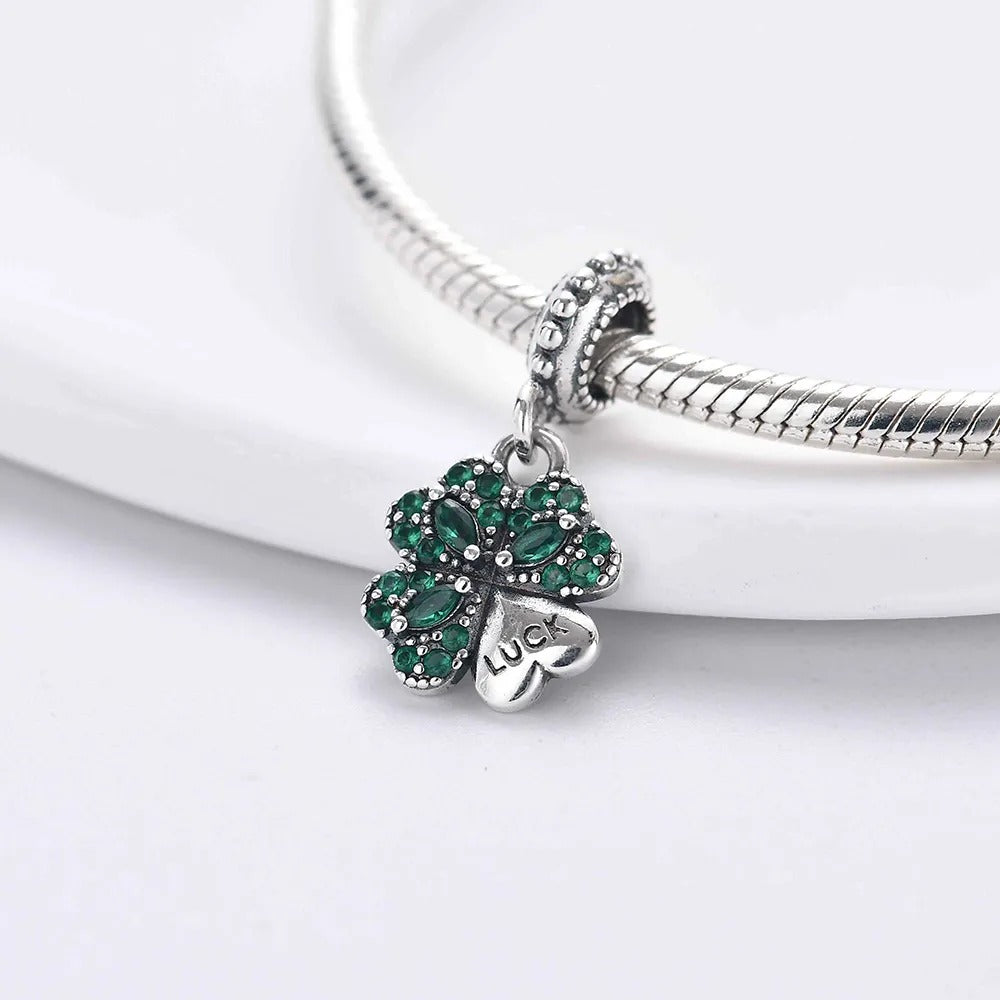 Four Leaf Clover Good Luck Charm for Bracelet, S925 Sterling Silver