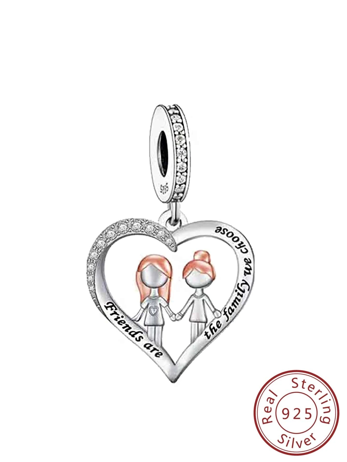 Friends Are The Family You Chose Charm for Bracelet, S925 Sterling Silver