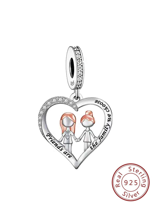 Friends Are The Family You Chose Charm for Bracelet, S925 Sterling Silver