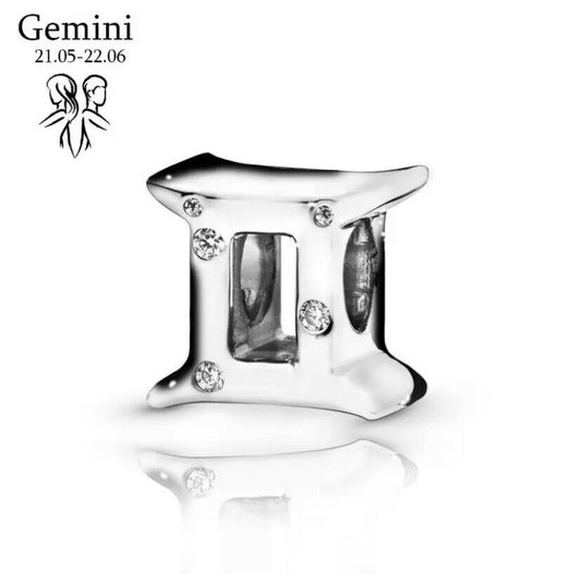 Gemini Zodiac Star Sign Constellation Charm For Bracelet, S925 Sterling Silver