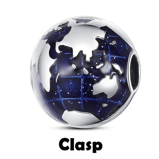 Globe Earth Clip Charm for Bracelet, S925 Sterling Silver