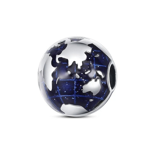 Globe Earth Clip Charm for Bracelet, S925 Sterling Silver