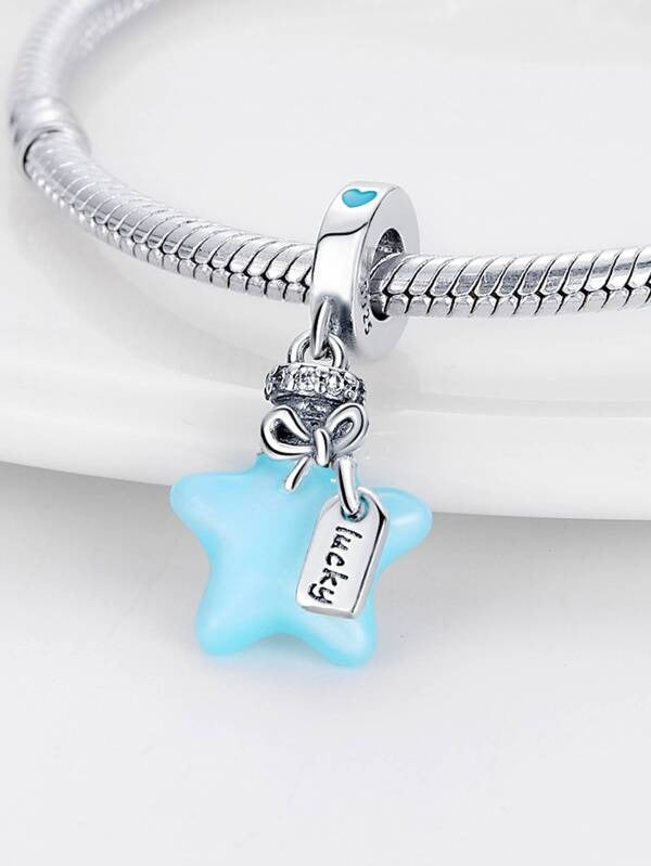 Glow in the Dark Blue Star Dangle Charm for Bracelet, S925 Sterling Silver