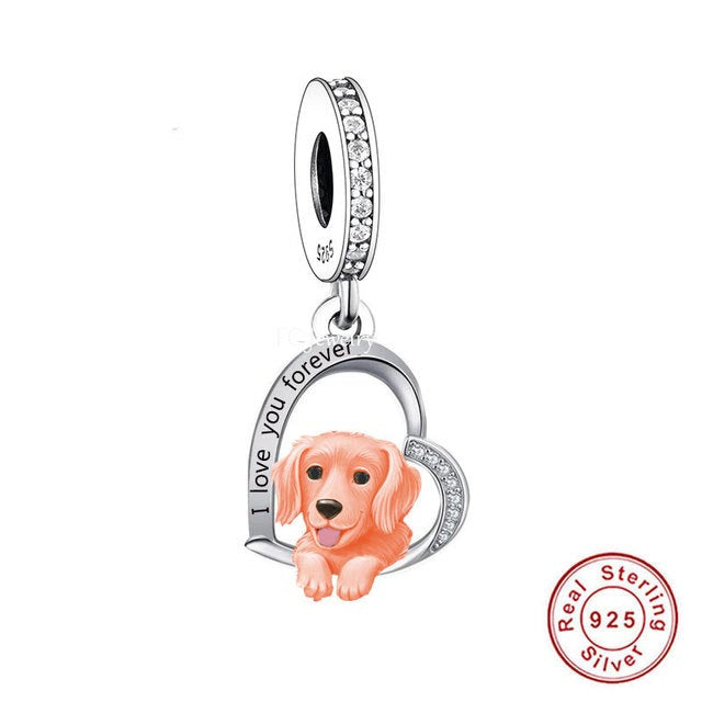 Golden Retriever Dog Charm for Bracelet, S925 Sterling Silver