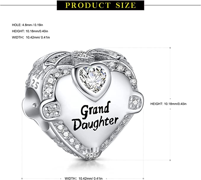 Grand Daughter I Love You Charm for Bracelet, S925 Sterling Silver