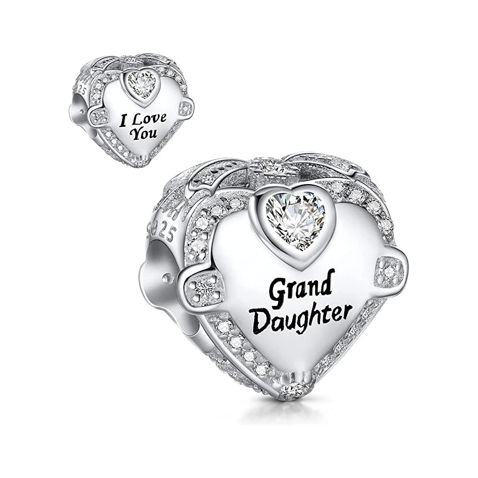 Grand Daughter I Love You Charm for Bracelet, S925 Sterling Silver