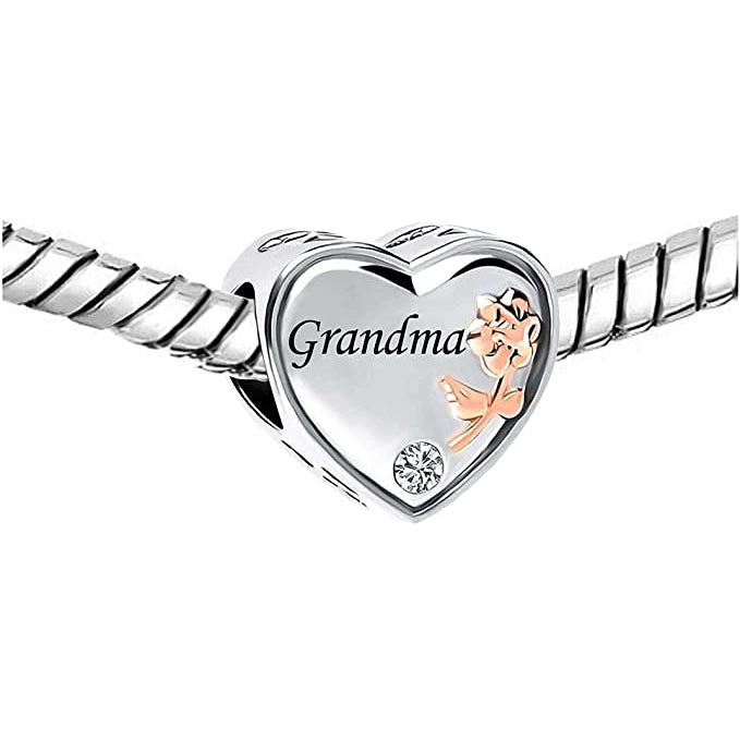 Grandma I Love You Heart Charm for Bracelet, S925 Sterling Silver