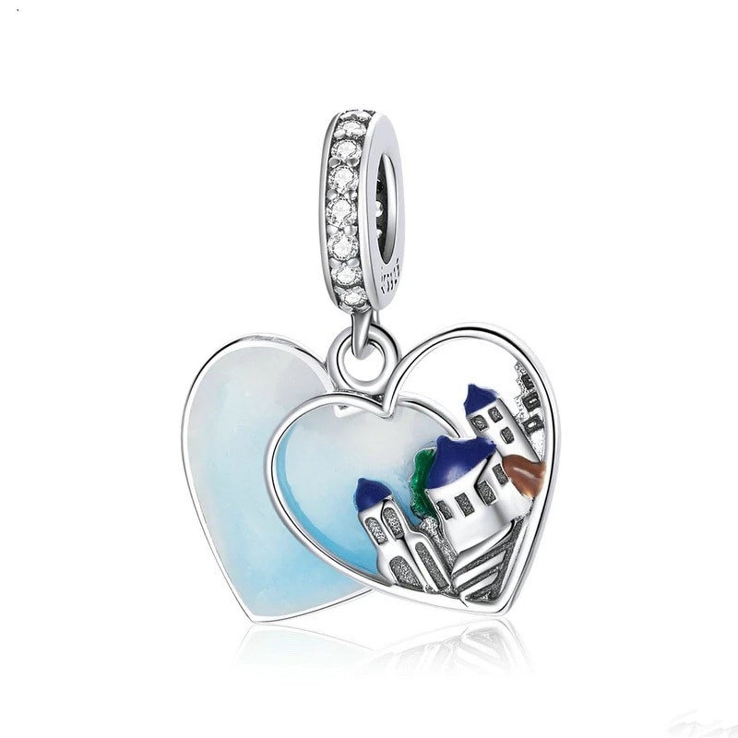 Greek Islands Santorini Castle Travel Charm for Bracelet, S925 Sterling Silver