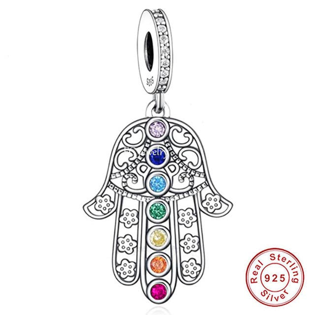 Hamsa Protective Hand Charm for Bracelet, S925 Sterling Silver