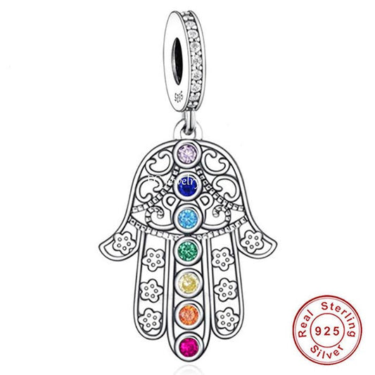 Hamsa Protective Hand Charm for Bracelet, S925 Sterling Silver