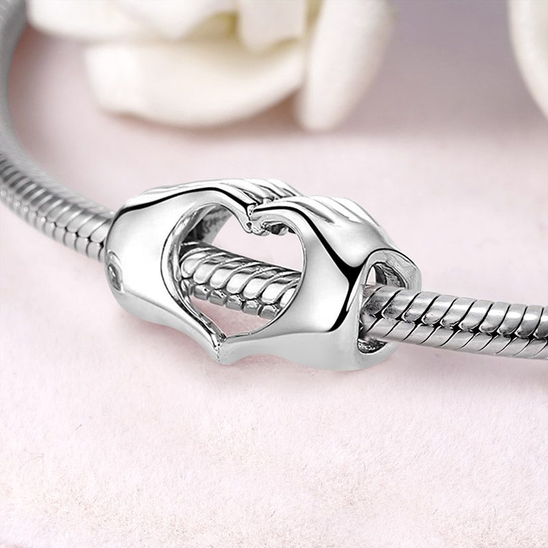 Hands Heart Charm for Bracelet, S925 Sterling Silver