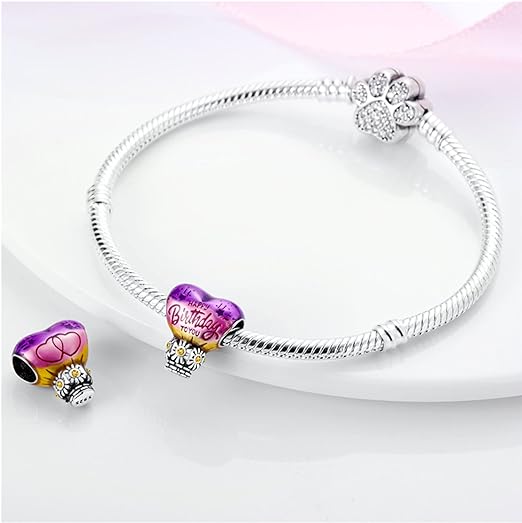 Happy Birthday Balloon Charm for Bracelet, S925 Sterling Silver