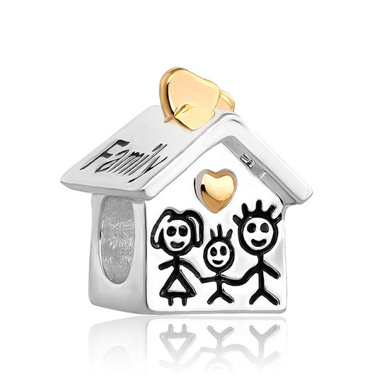 Happy Family Home Charm for Bracelet, S925 Sterling Silver