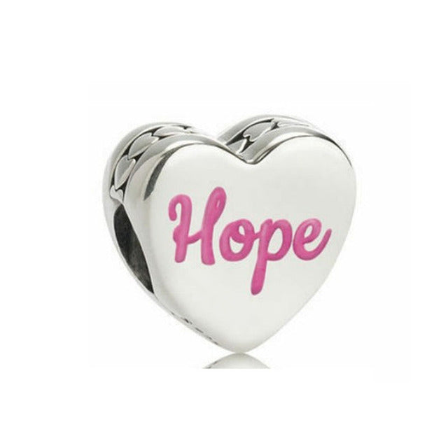 Hope Heart Awareness Charm for Bracelet, S925 Sterling Silver