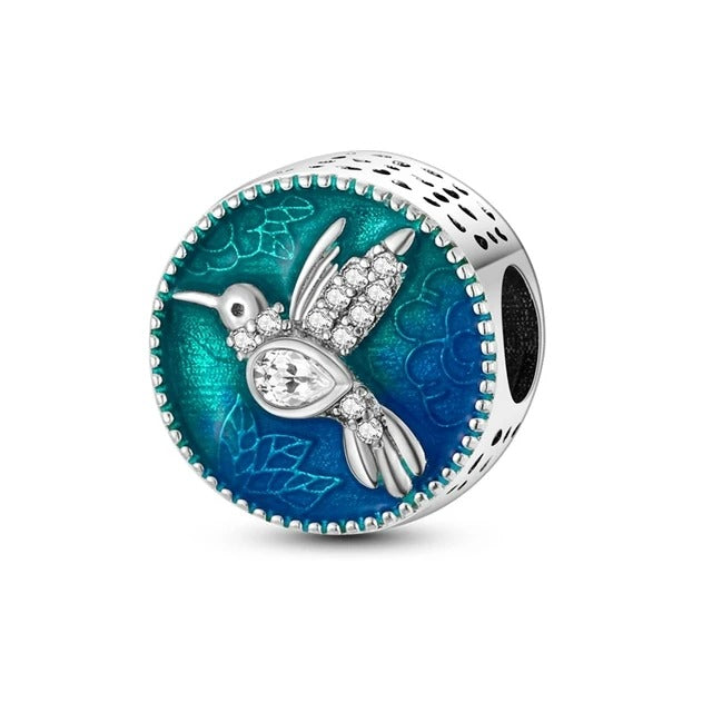 Hummingbird Bead Charm for Bracelet, S925 Sterling Silver