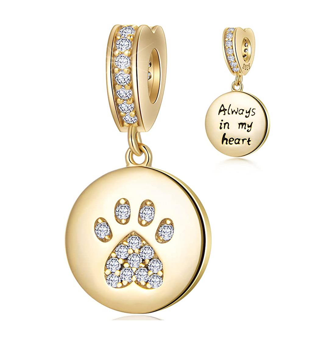 I Love My Pet Paw Print Charm for Bracelet, S925 Sterling Silver