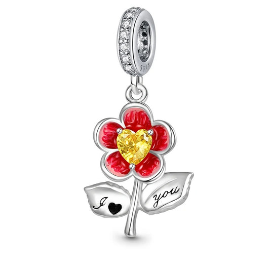 I Love You Blossom Pendant Charm for Bracelet, S925 Sterling Silver