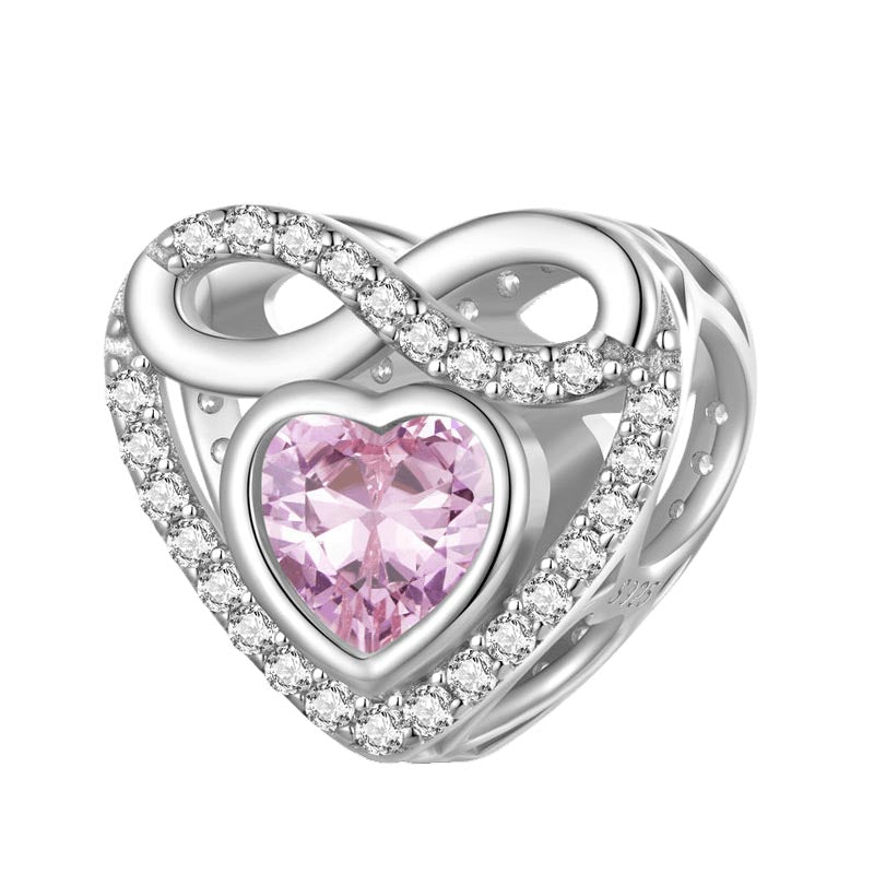 Infinite Love Heart Charm for Bracelet, S925 Sterling Silver