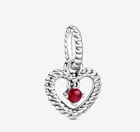 January Birthstone Heart Month Dangle Silver Charm for Bracelet, S925 Sterling Silver