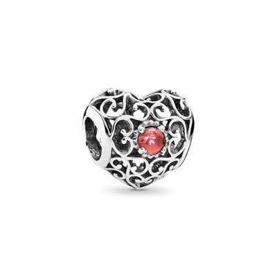 January Silver Heart With Garnet Birthstone Month Charm for Bracelet, S925 Sterling Silver