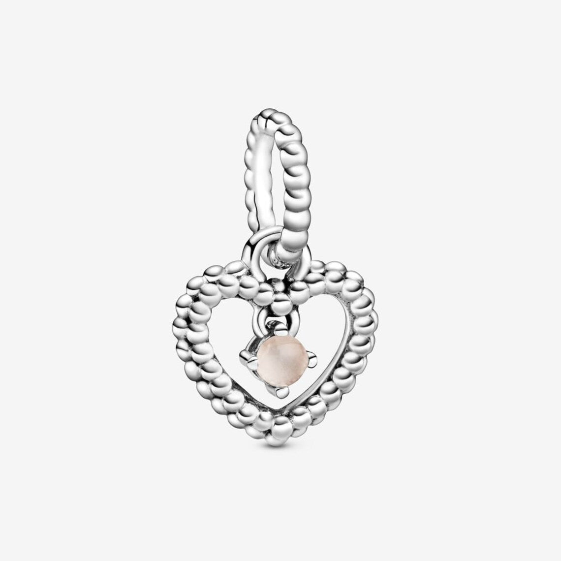 June Birthstone Heart Month Dangle Silver Charm for Bracelet, S925 Sterling Silver