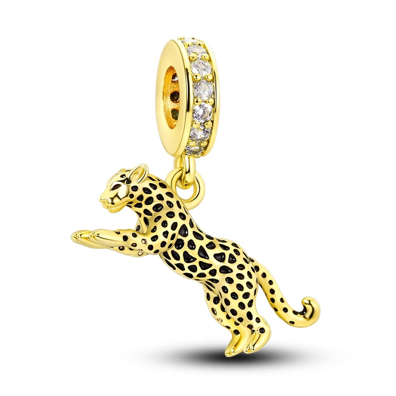 Leopard Dangle Charm for Bracelet, S925 Sterling Silver