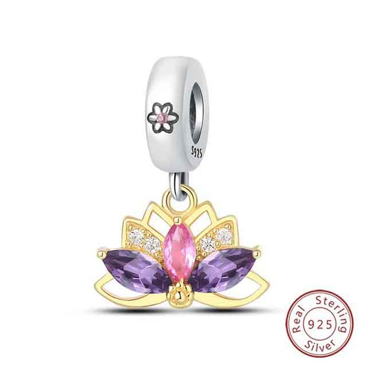 Lotus Flower Pendant Charm for Bracelet, S925 Sterling Silver