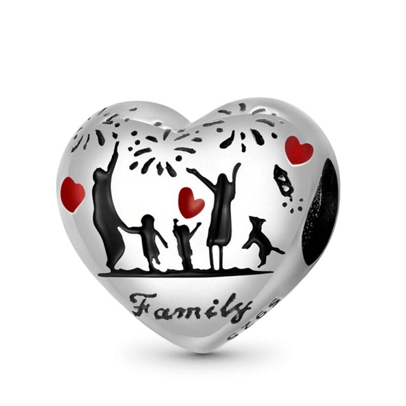 Love of Family Heart Charm for Bracelet, S925 Sterling Silver