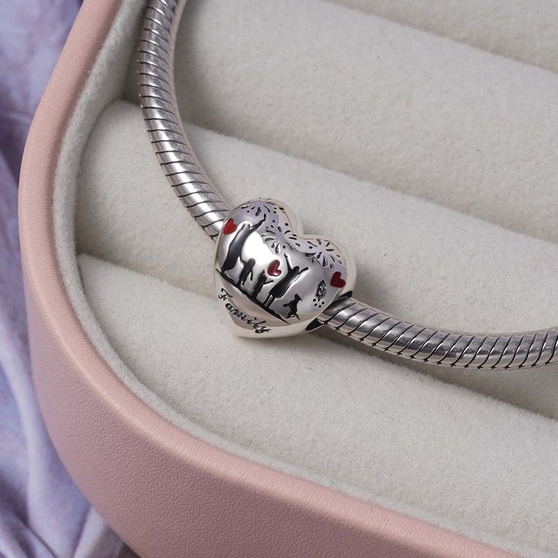 Love of Family Heart Charm for Bracelet, S925 Sterling Silver