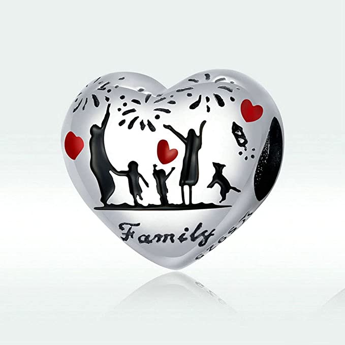 Love of Family Heart Charm for Bracelet, S925 Sterling Silver