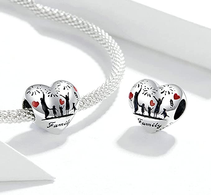 Love of Family Heart Charm for Bracelet, S925 Sterling Silver