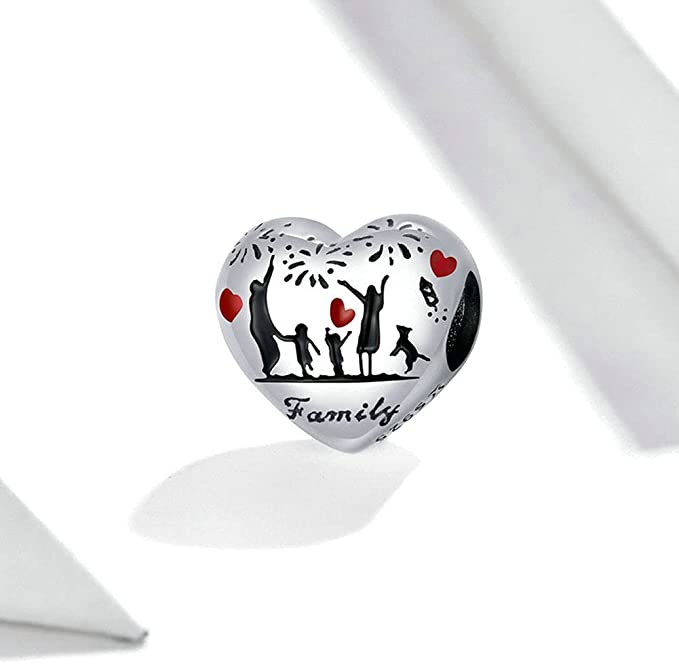 Love of Family Heart Charm for Bracelet, S925 Sterling Silver