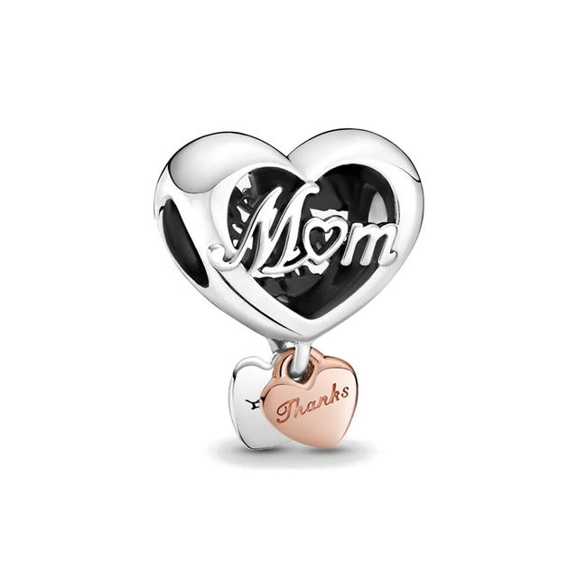 Thank You For Being There Mom Heart Charm For Bracelet, S925 Sterling Silver