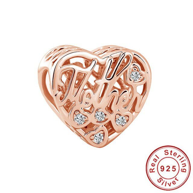 Rose Gold Mother Son Heart Charm For Bracelet, S925 Sterling Silver