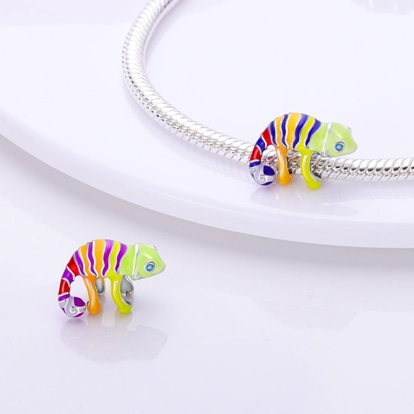 Magical Changing Colour Chameleon Charm for Bracelet, S925 Sterling Silver