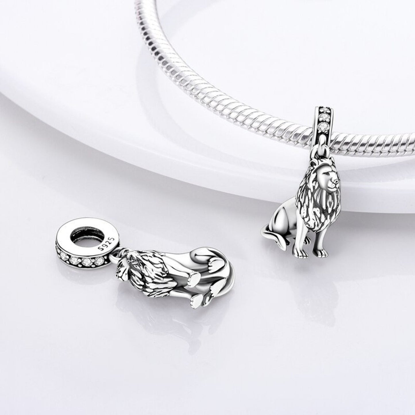 Majestic Lion Charm for Bracelet, S925 Sterling Silver