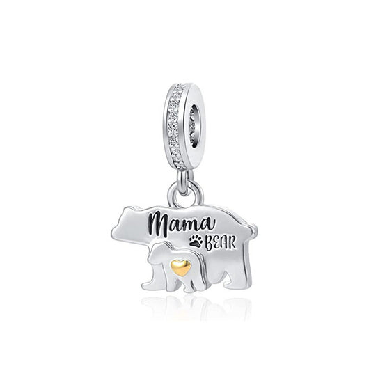 Mama Bear Charm for Bracelet, S925 Sterling Silver