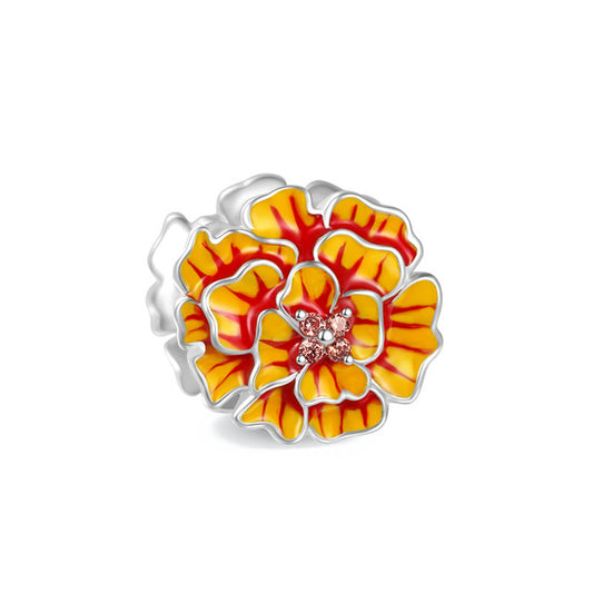 Marigold Flower Charm for Bracelet, S925 Sterling Silver